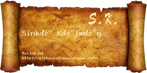 Sinkó Kálmán névjegykártya